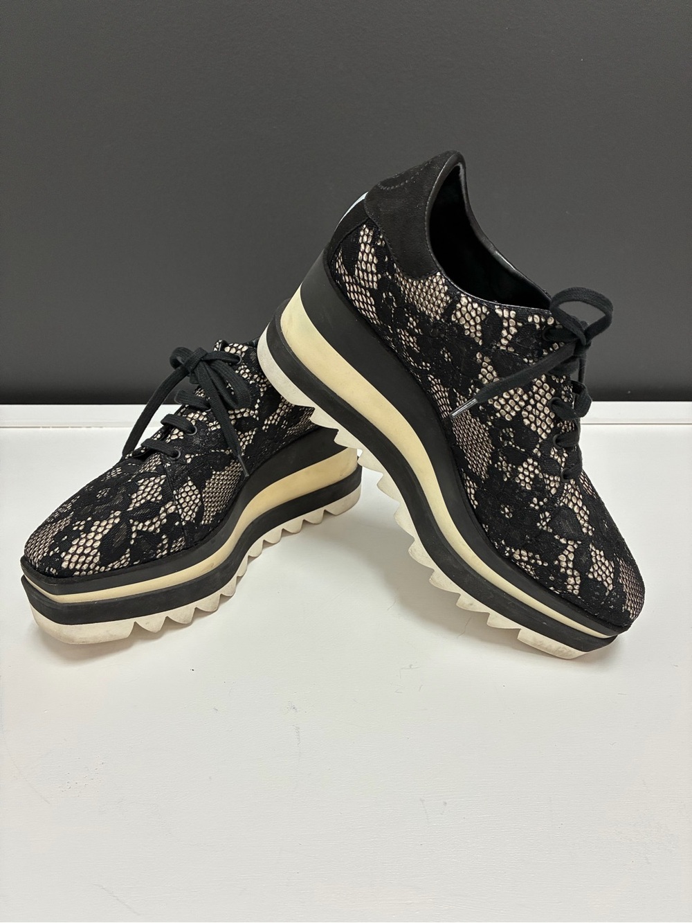 Stella McCartney Elyse Black Lace Platform Sneakers
